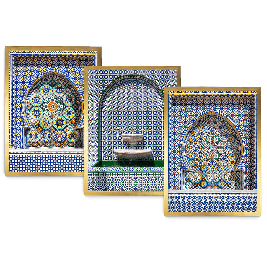 Arabic Fountains, Morocco – Print Set of 3 – fine art print set in gold frames, no mat