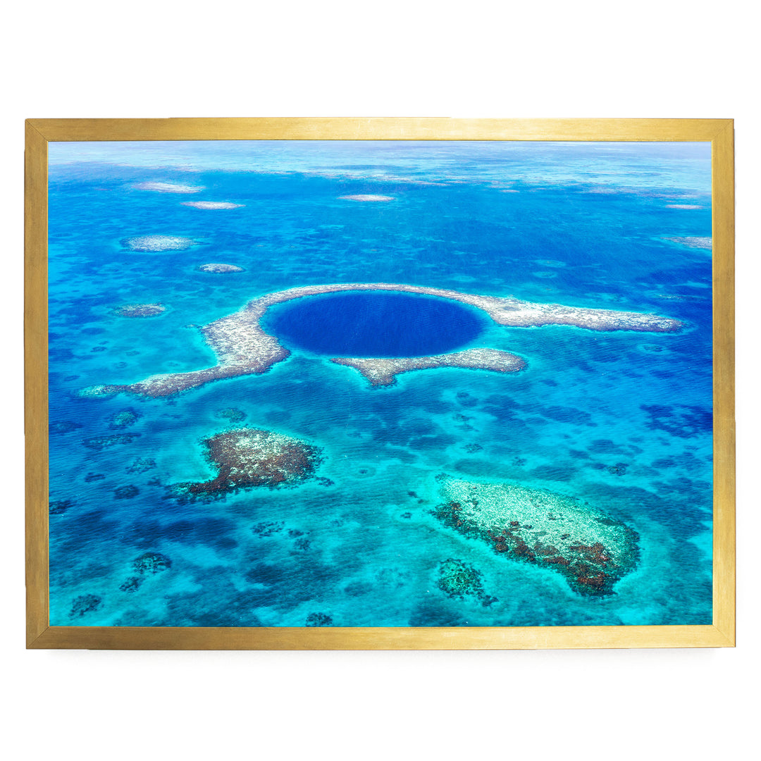 The Great Blue Hole, Belize – fine art print in a gold frame, no mat