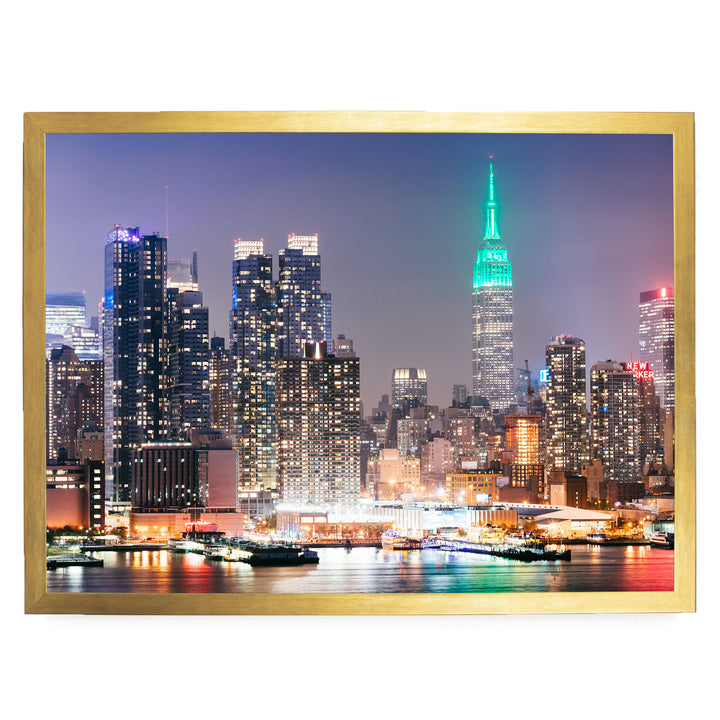 New York Skyline at Night – fine art print in a gold frame, no mat