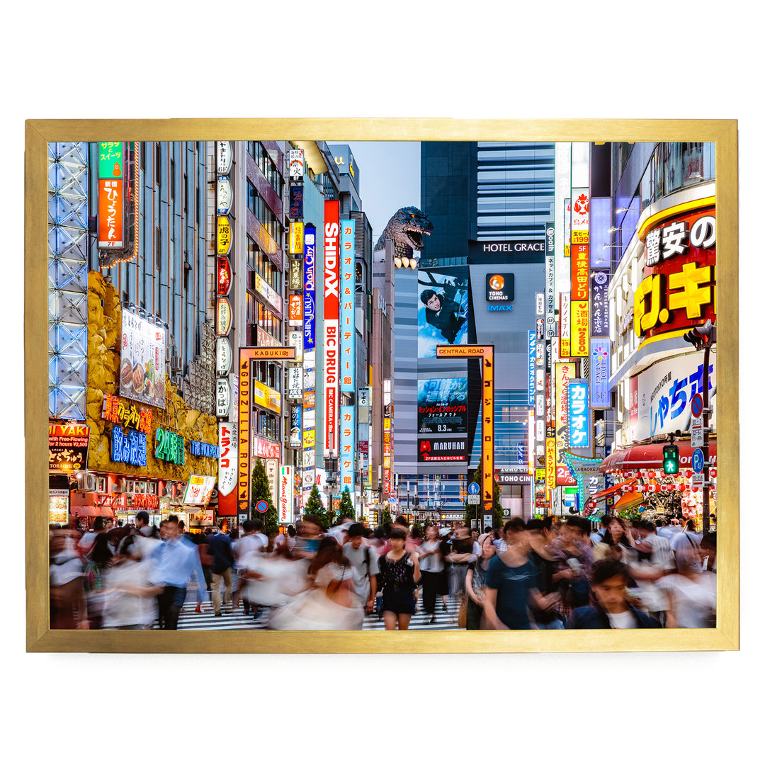 Godzilla Road, Shinjuku, Tokyo, Japan – fine art print in a gold frame, no mat