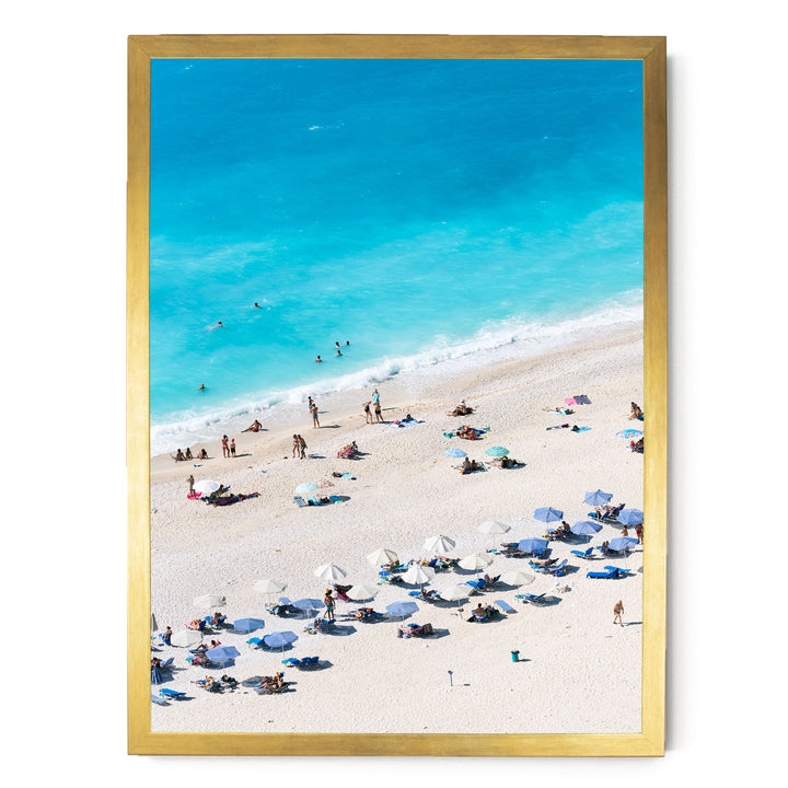 Beach Aerial, Greece II – fine art print in a gold frame, no mat