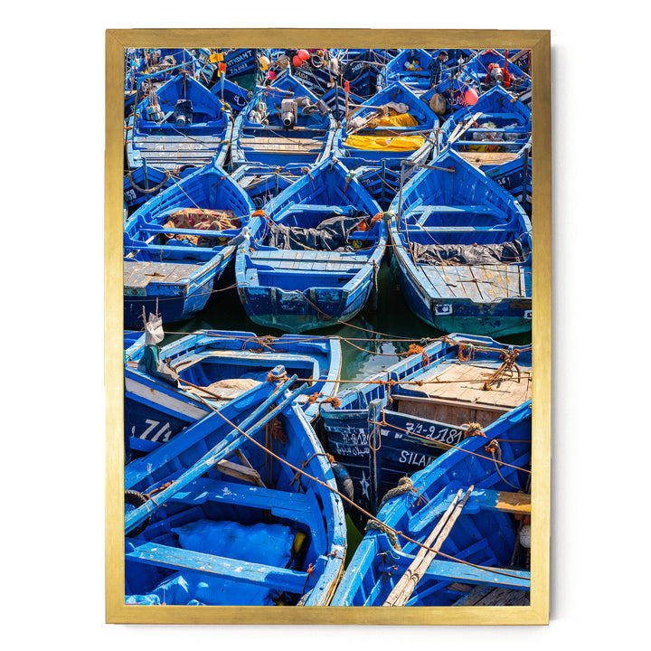 Fishing Boats, Essaouira, Morocco – fine art print in a gold frame, no mat