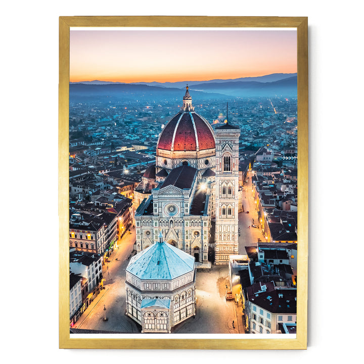 Dawn over Florence, Tuscany, Italy – fine art print in a gold frame, no mat