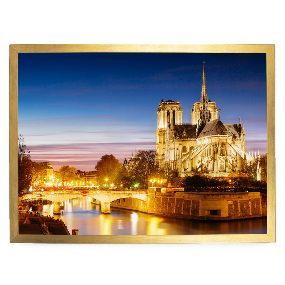 Notre-Dame at Night, Paris, France – fine art print in a gold frame, no mat
