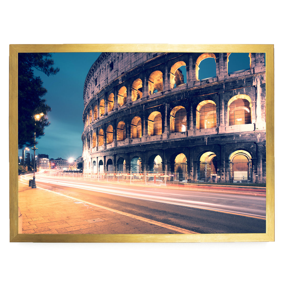 Night at the Colosseum, Rome, Italy – fine art print in a gold frame, no mat