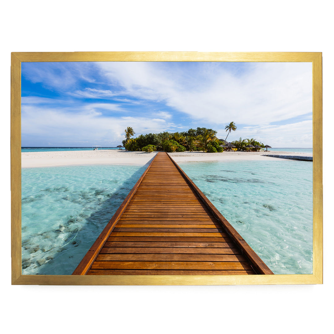 Jetty to the Island, Maldives – fine art print in a gold frame, no mat