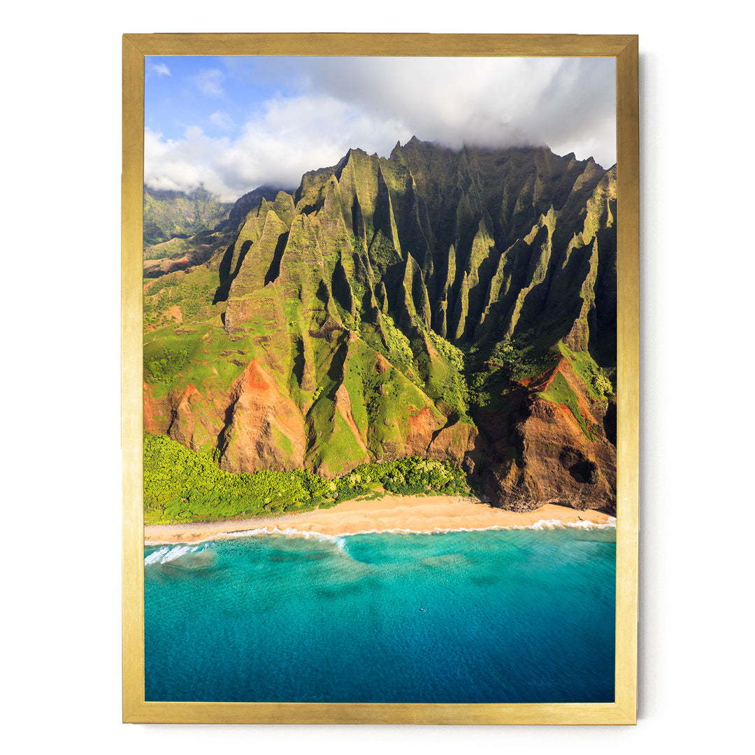 Kauai Cliffs III, Na Pali Coast, Hawaii – fine art print in a gold frame, no mat