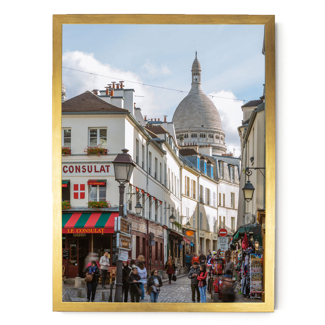 Walking in Montmartre, Paris, France – fine art print in a gold frame, no mat