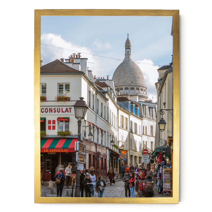 Walking in Montmartre, Paris, France – fine art print in a gold frame, no mat
