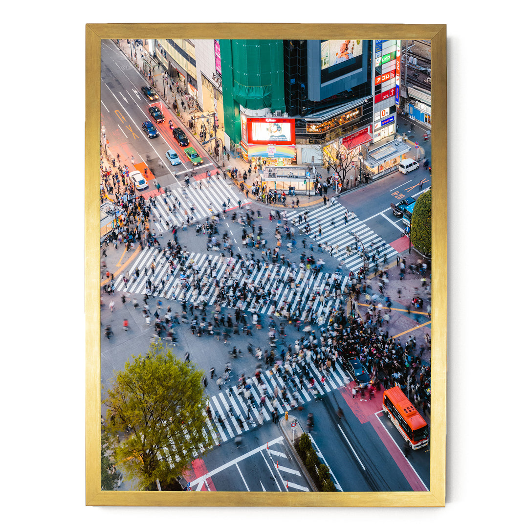 Shibuya Crossing II, Tokyo, Japan – fine art print in a gold frame, no mat