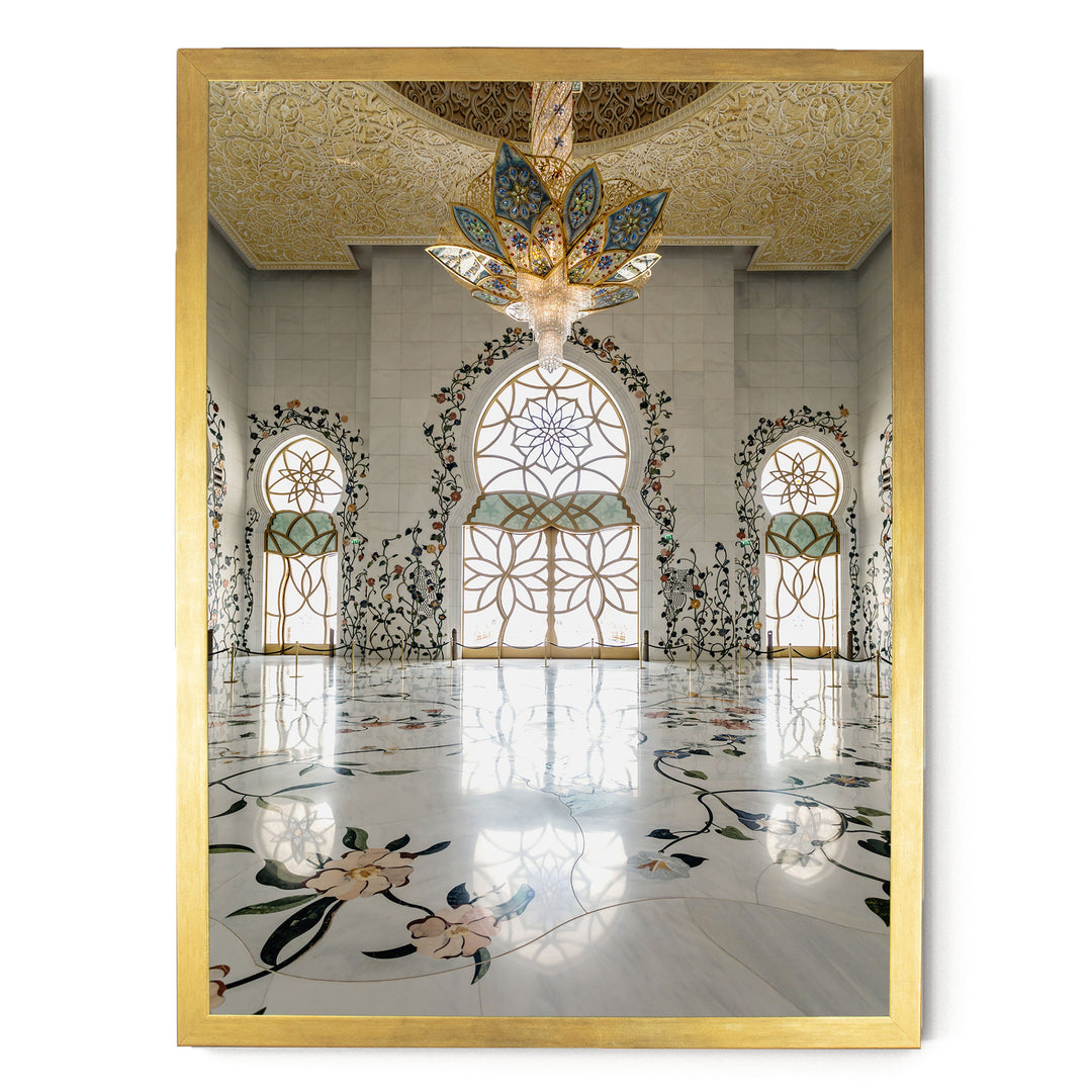 Grand Mosque Interior, Abu Dhabi, UAE – fine art print in a gold frame, no mat