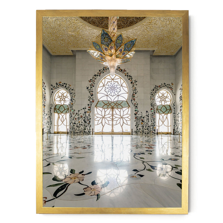 Grand Mosque Interior, Abu Dhabi, UAE – fine art print in a gold frame, no mat