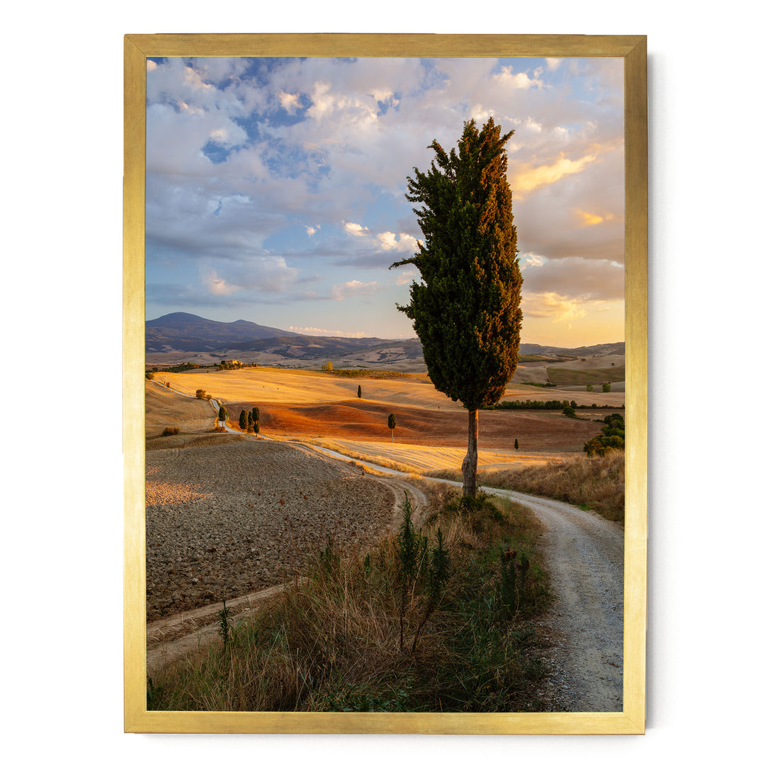 Tuscany at Sunset, Italy – fine art print in a gold frame, no mat