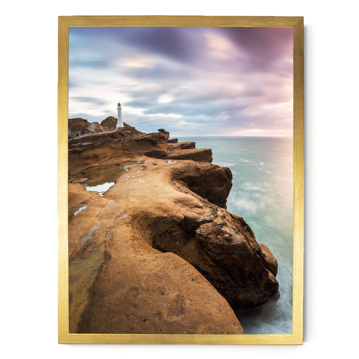 Castle Point Lighthouse, New Zealand – fine art print in a gold frame, no mat