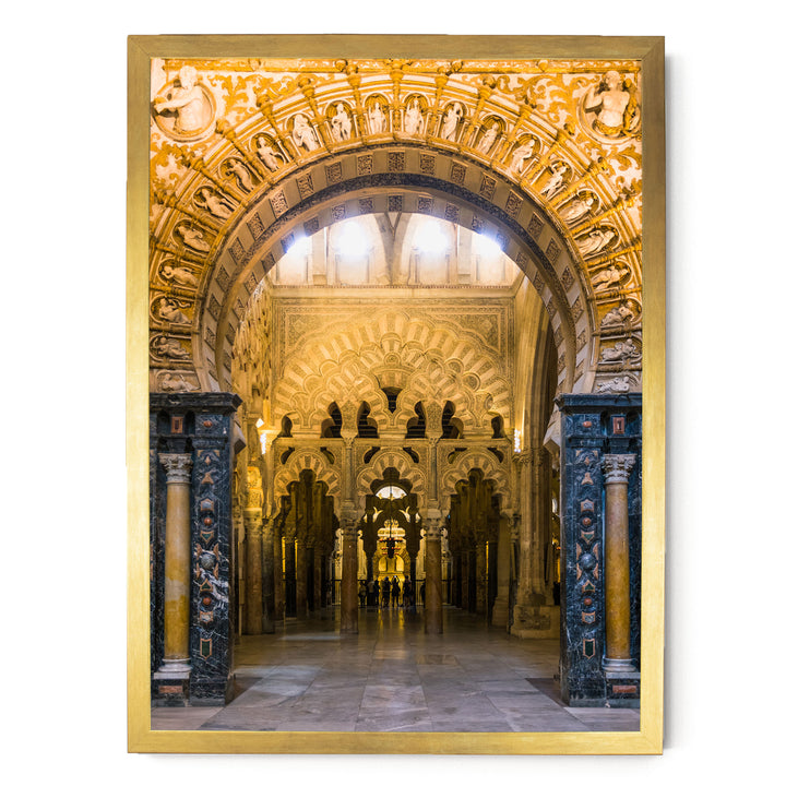 Moorish Arches III, Mezquita, Córdoba, Spain – fine art print in a gold frame, no mat