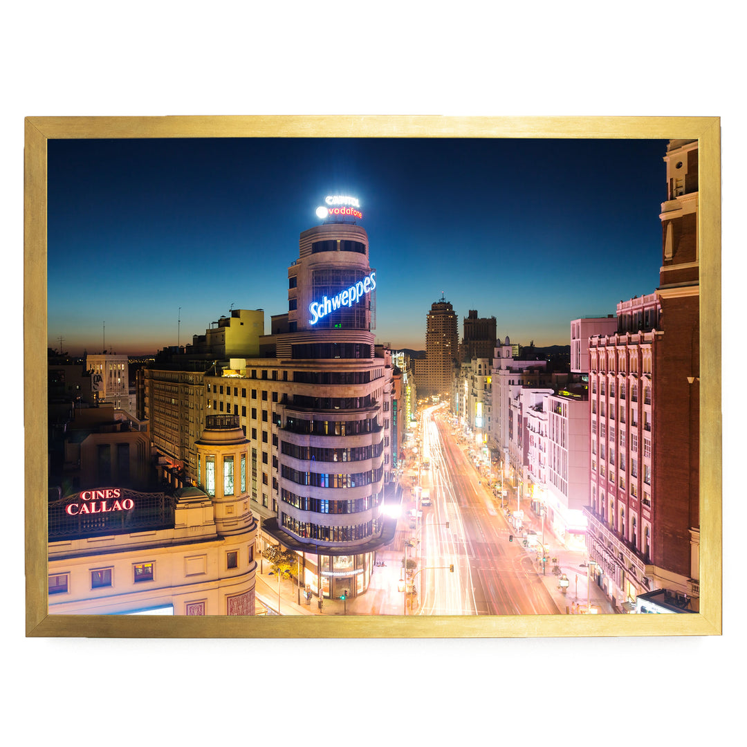 Night in Madrid, Spain – fine art print in a gold frame, no mat