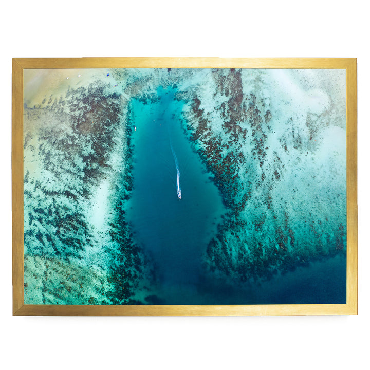 Tropical Sea Aerial, South-East Asia – fine art print in a gold frame, no mat
