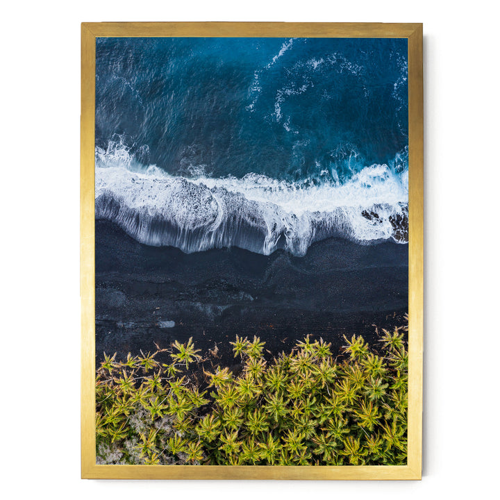 Black Beach, Big Island, Hawaii – fine art print in a gold frame, no mat