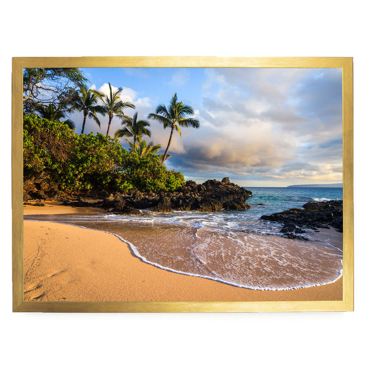 Maui Secret Beach at Sunset, Makena Cove, Hawaii – fine art print in a gold frame, no mat