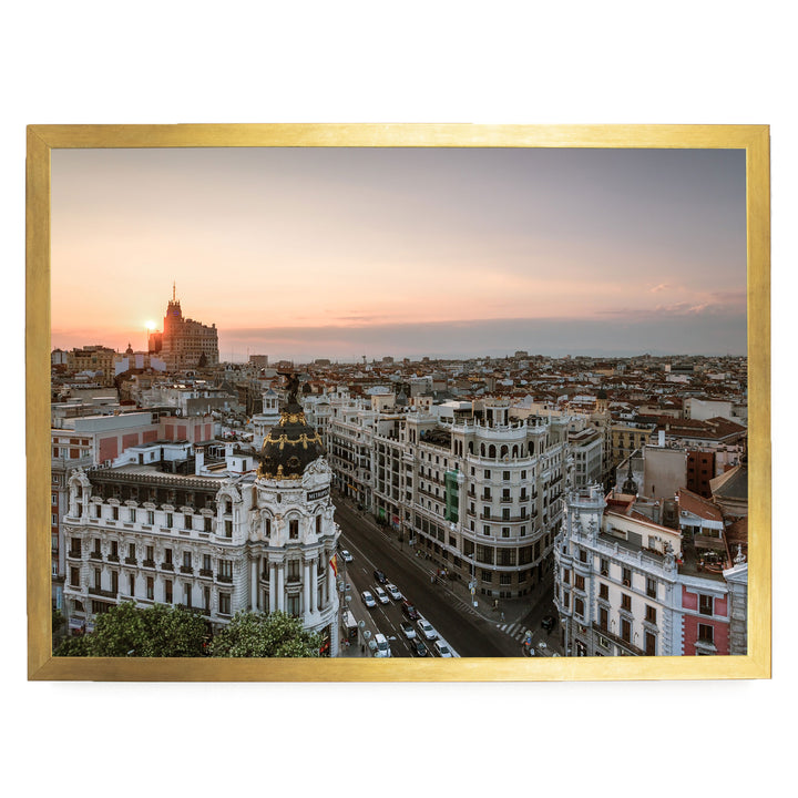 Sunset over Madrid, Spain – fine art print in a gold frame, no mat