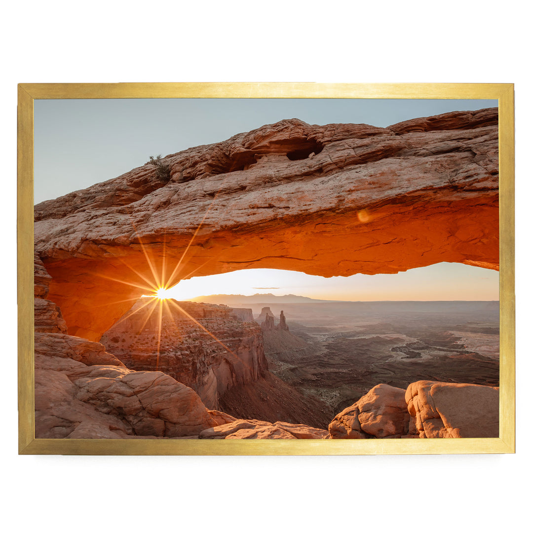 First Light on Mesa Arch, Canyonlands, Utah – fine art print in a gold frame, no mat