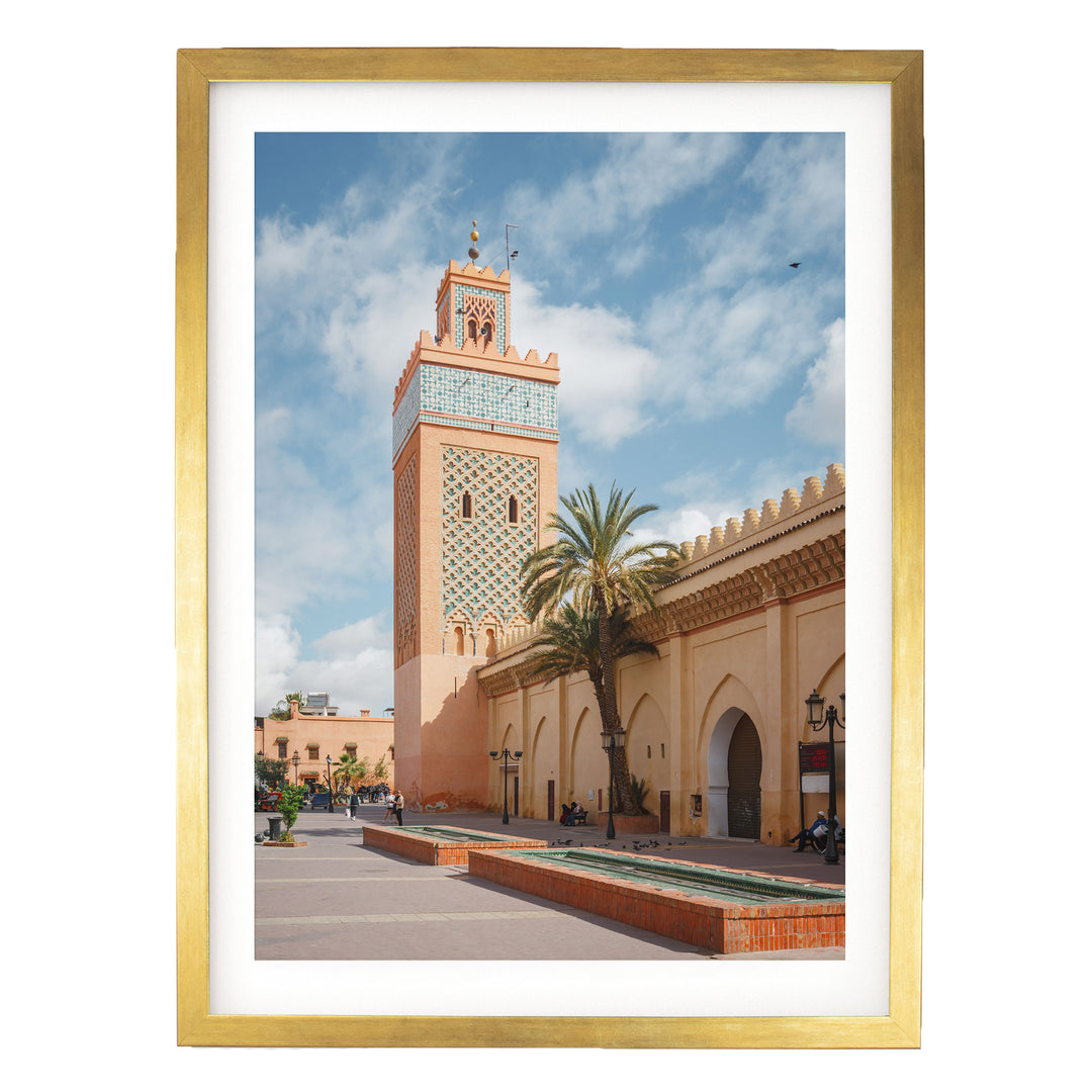 Moulay El Yazid Mosque, Marrakesh, Morocco – fine art print in a gold frame with white mat
