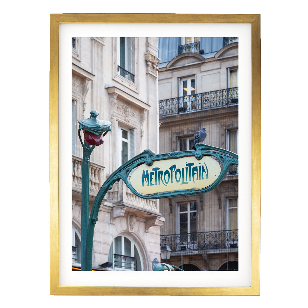 Metro Sign, Paris II, France – fine art print in a gold frame with white mat