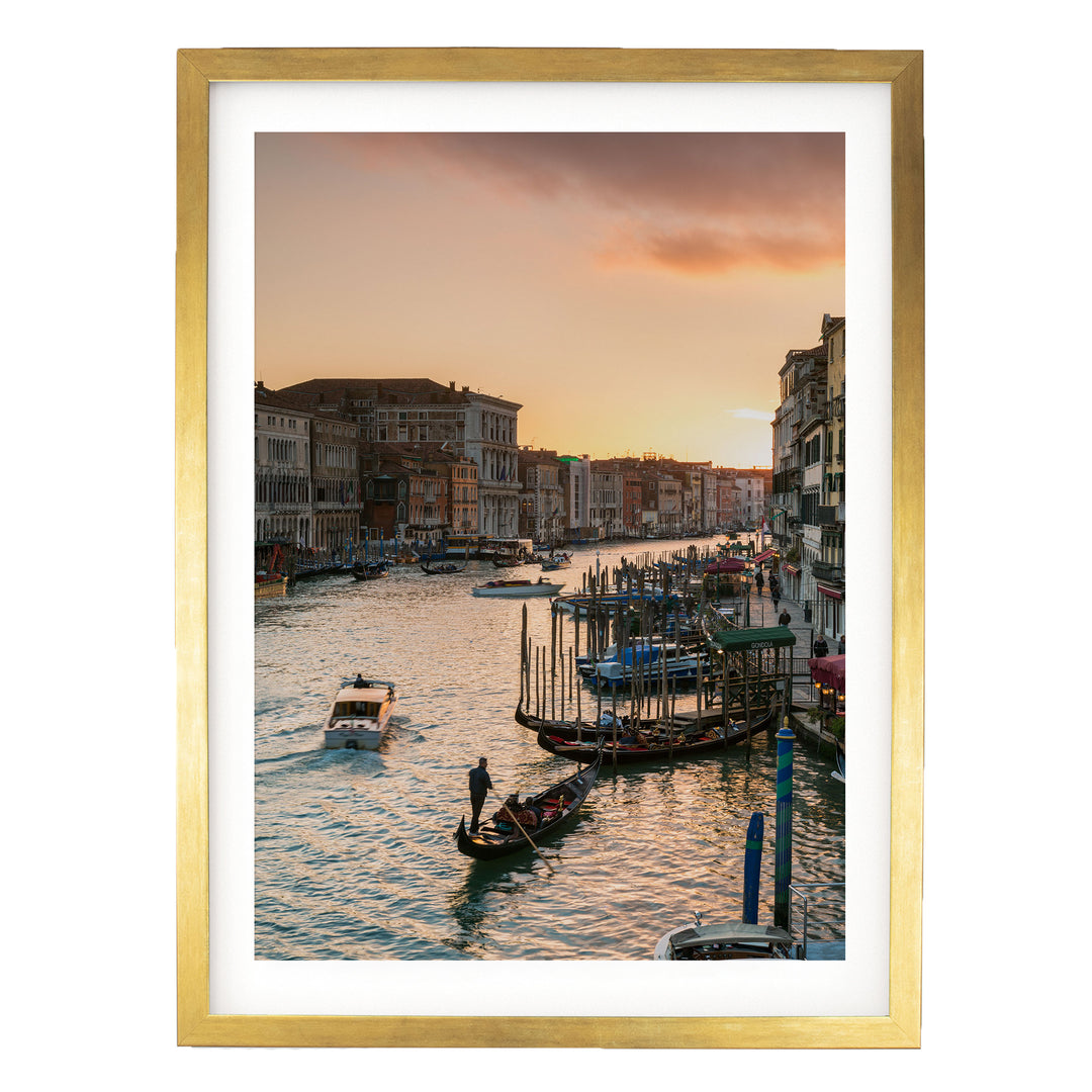 Grand Canal at Sunset, Venice, Italy – fine art print in a gold frame with white mat