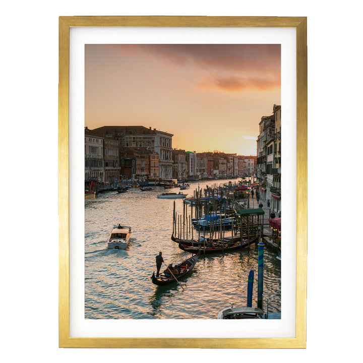 Grand Canal at Sunset, Venice, Italy – fine art print in a gold frame with white mat