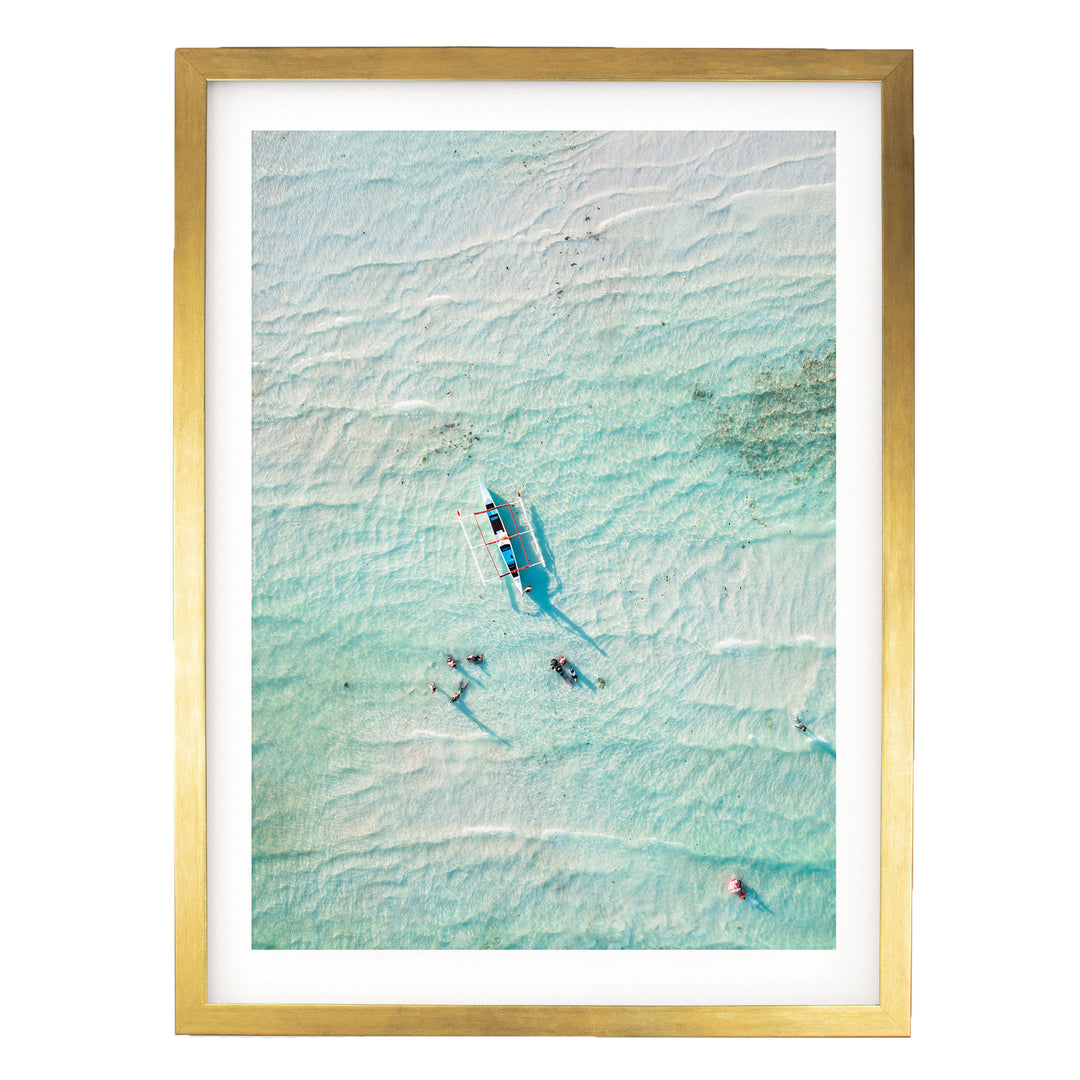 In the Turquoise Sea, Indian Ocean – fine art print in a gold frame with white mat