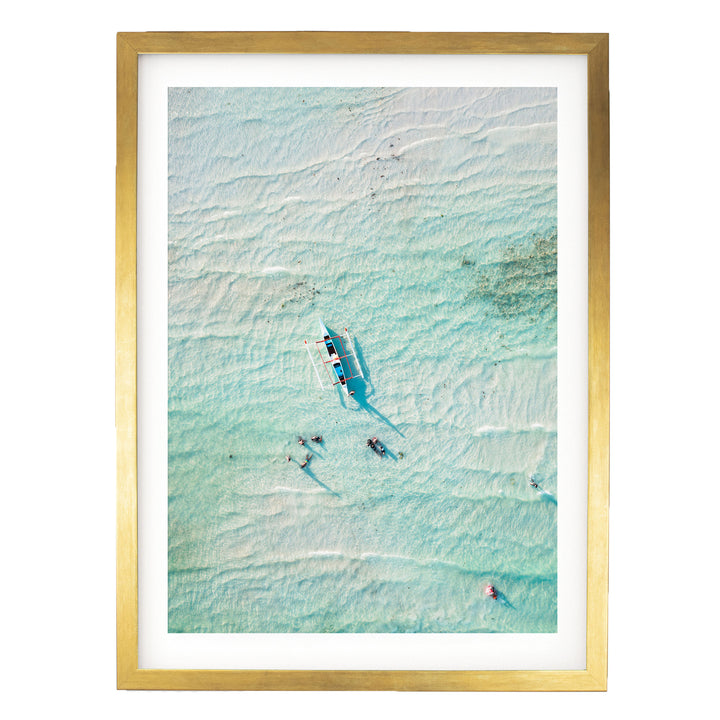 In the Turquoise Sea, Indian Ocean – fine art print in a gold frame with white mat