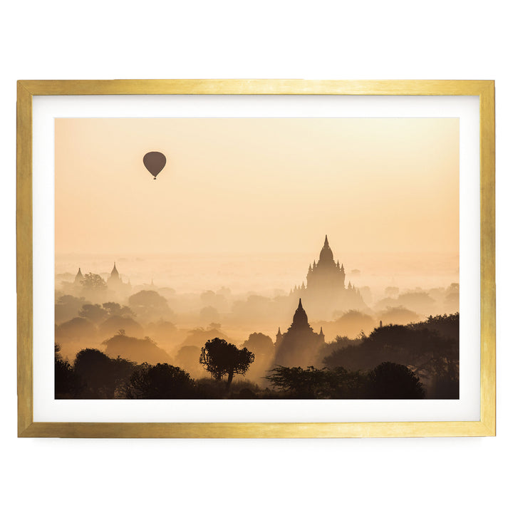 Sunrise in Bagan, Myanmar I – fine art print in a gold frame with white mat