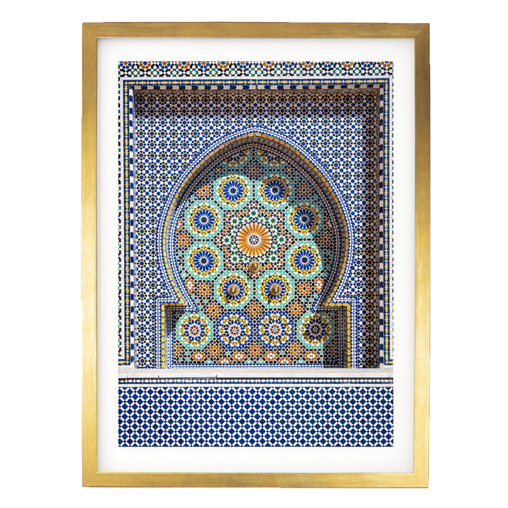 Mosaic Fountain, Meknes, Morocco – fine art print in a gold frame with white mat