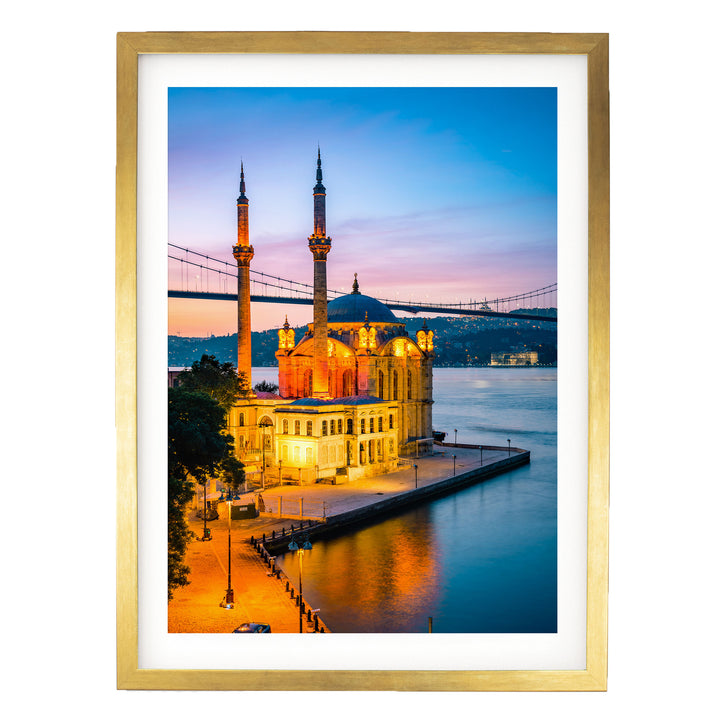 Dawn in Istanbul, Turkey – fine art print in a gold frame with white mat