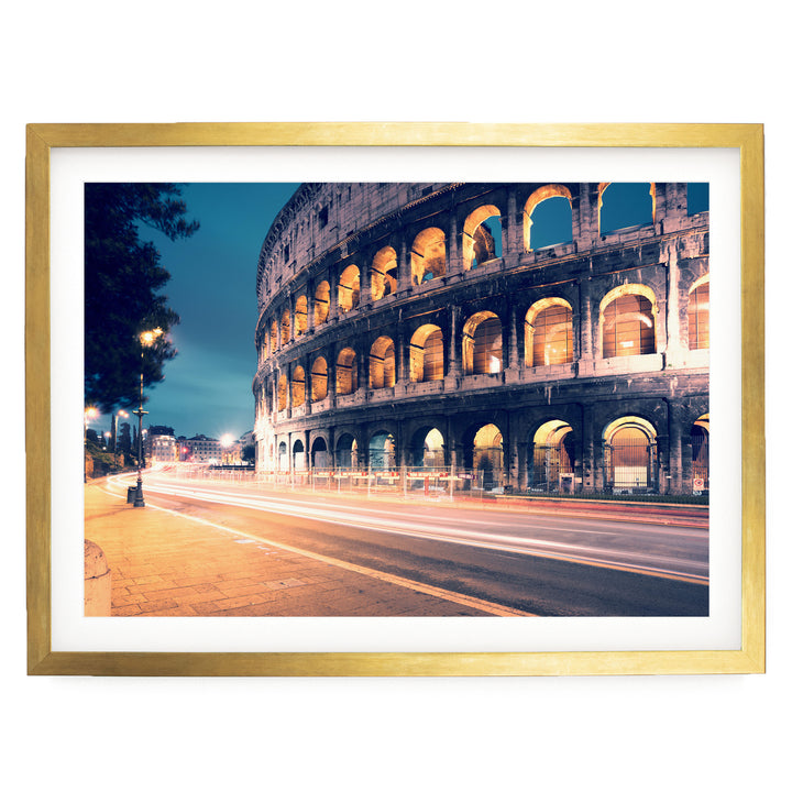 Night at the Colosseum, Rome, Italy – fine art print in a gold frame with white mat