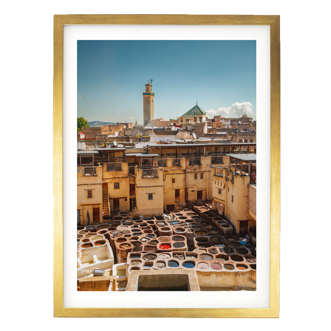 The Tannery, Fes, Morocco – fine art print in a gold frame with white mat