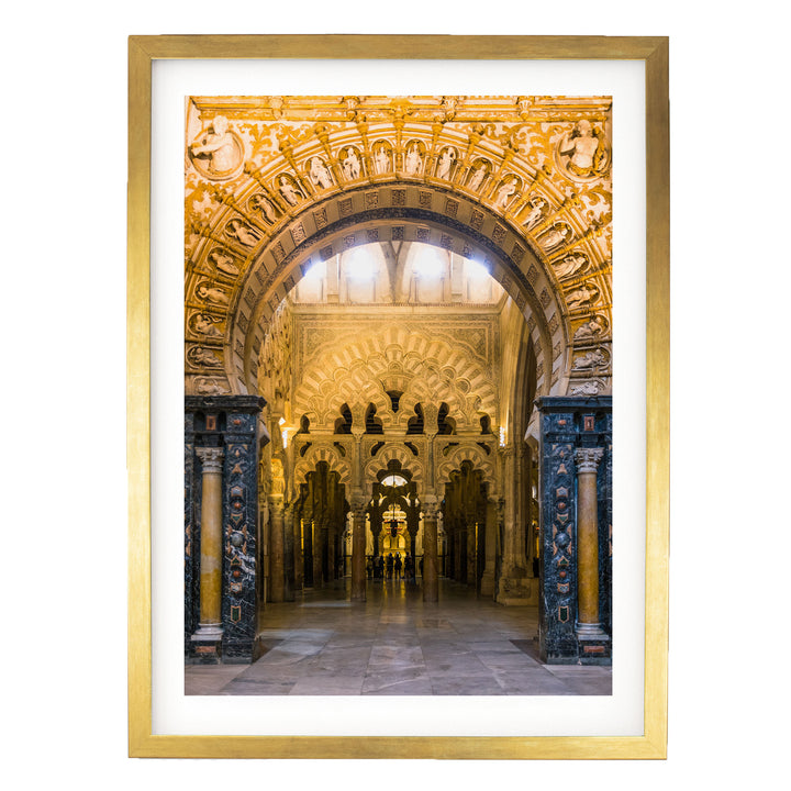 Moorish Arches III, Mezquita, Córdoba, Spain – fine art print in a gold frame with white mat