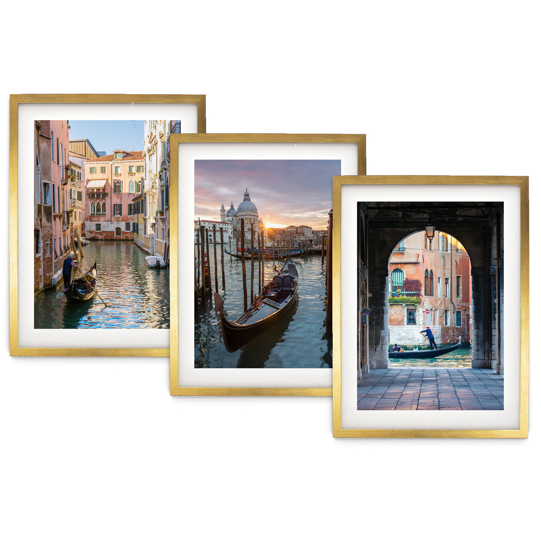 Venice Gondolas, Italy – Print Set – fine art print set in gold frames with white mats
