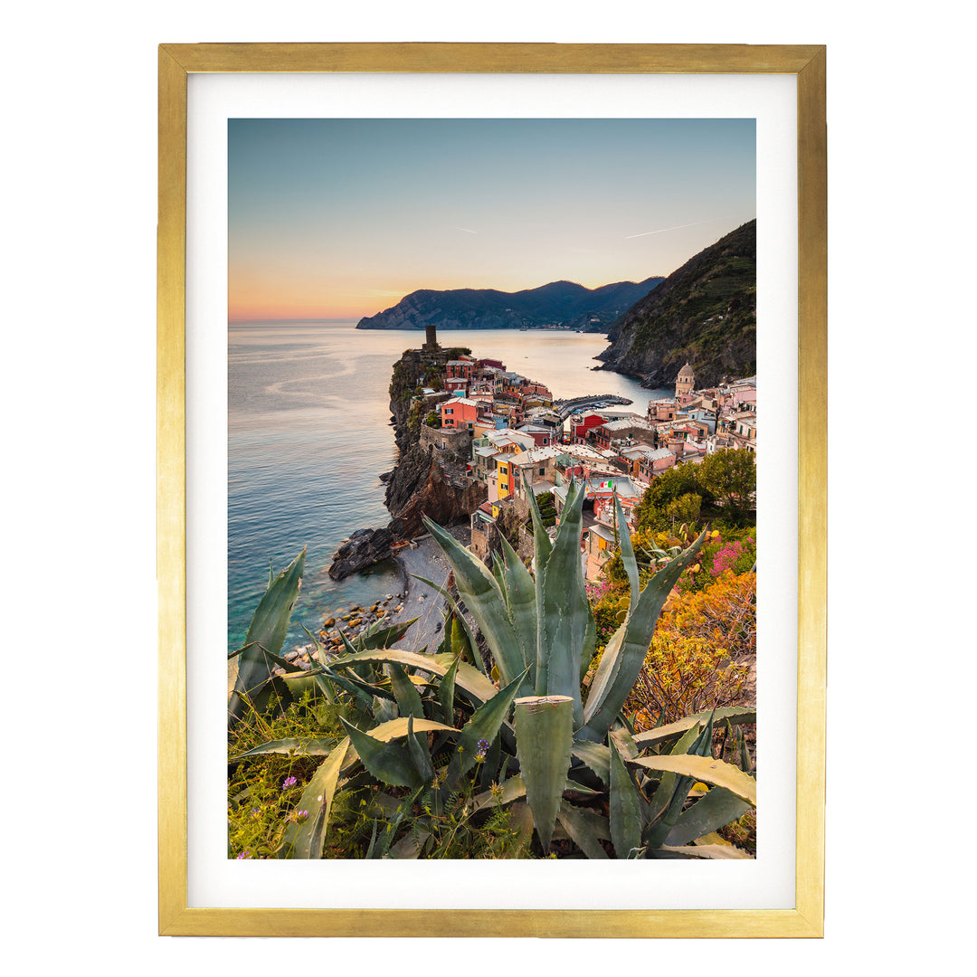 Corniglia, Cinque Terre, Italy – fine art print in a gold frame with white mat