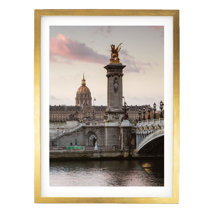 Sunrise on the River, Paris, France – fine art print in a gold frame with white mat