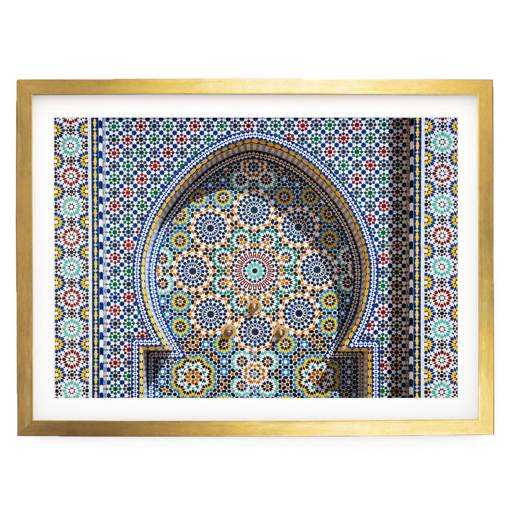 Mosaic Fountain II, Meknes, Morocco – fine art print in a gold frame with white mat