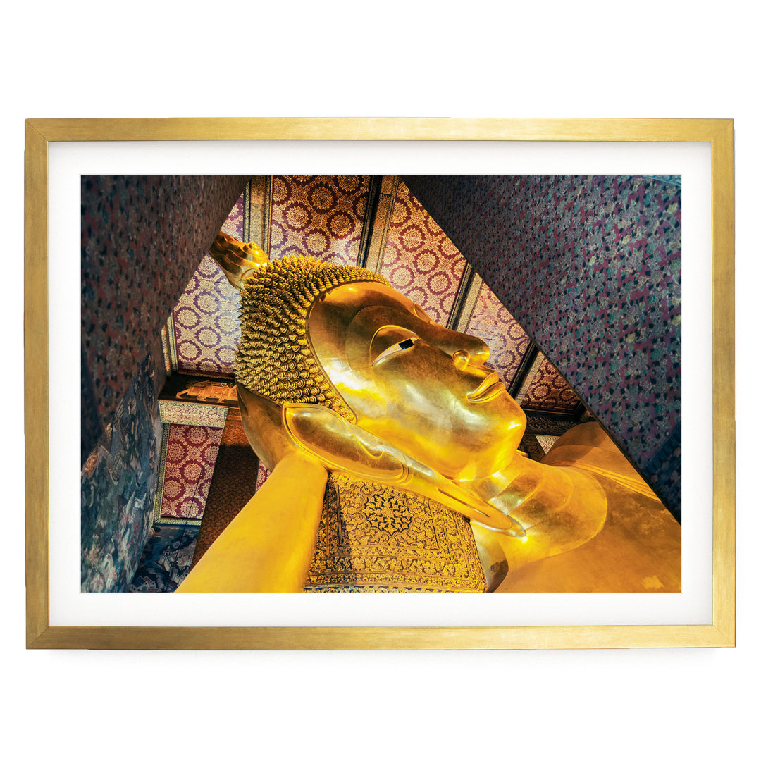 Reclining Buddha, Bangkok, Thailand – fine art print in a gold frame with white mat