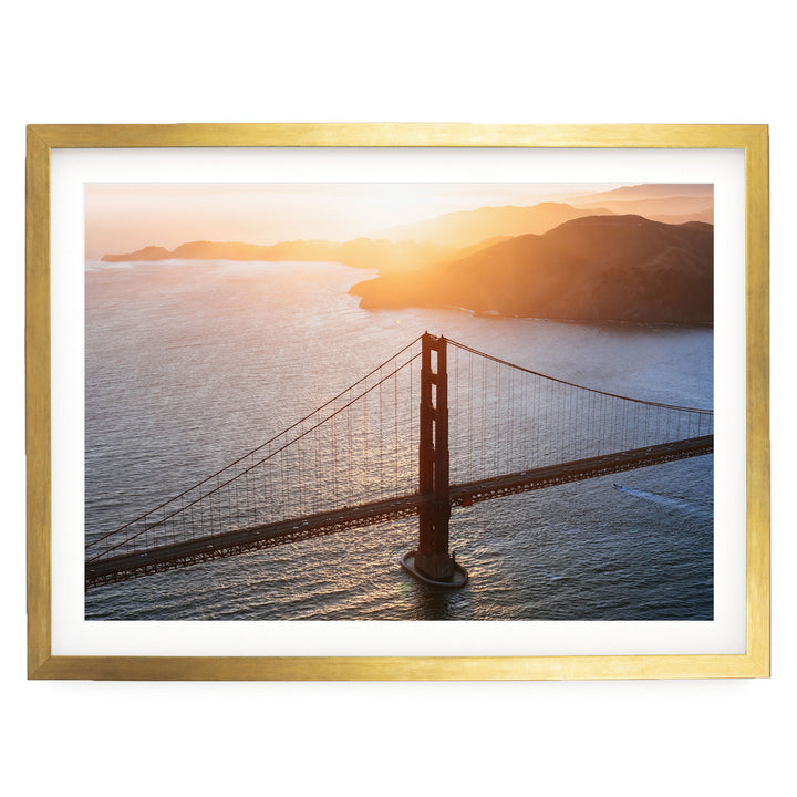 Sunset over the Bay, San Francisco, California – fine art print in a gold frame with white mat
