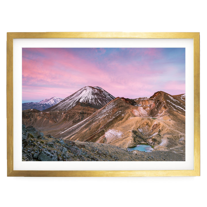 Tongariro Crossing, New Zealand – fine art print in a gold frame with white mat