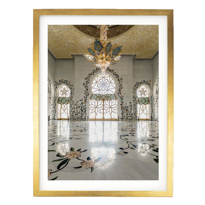 Grand Mosque Interior, Abu Dhabi, UAE – fine art print in a gold frame with white mat