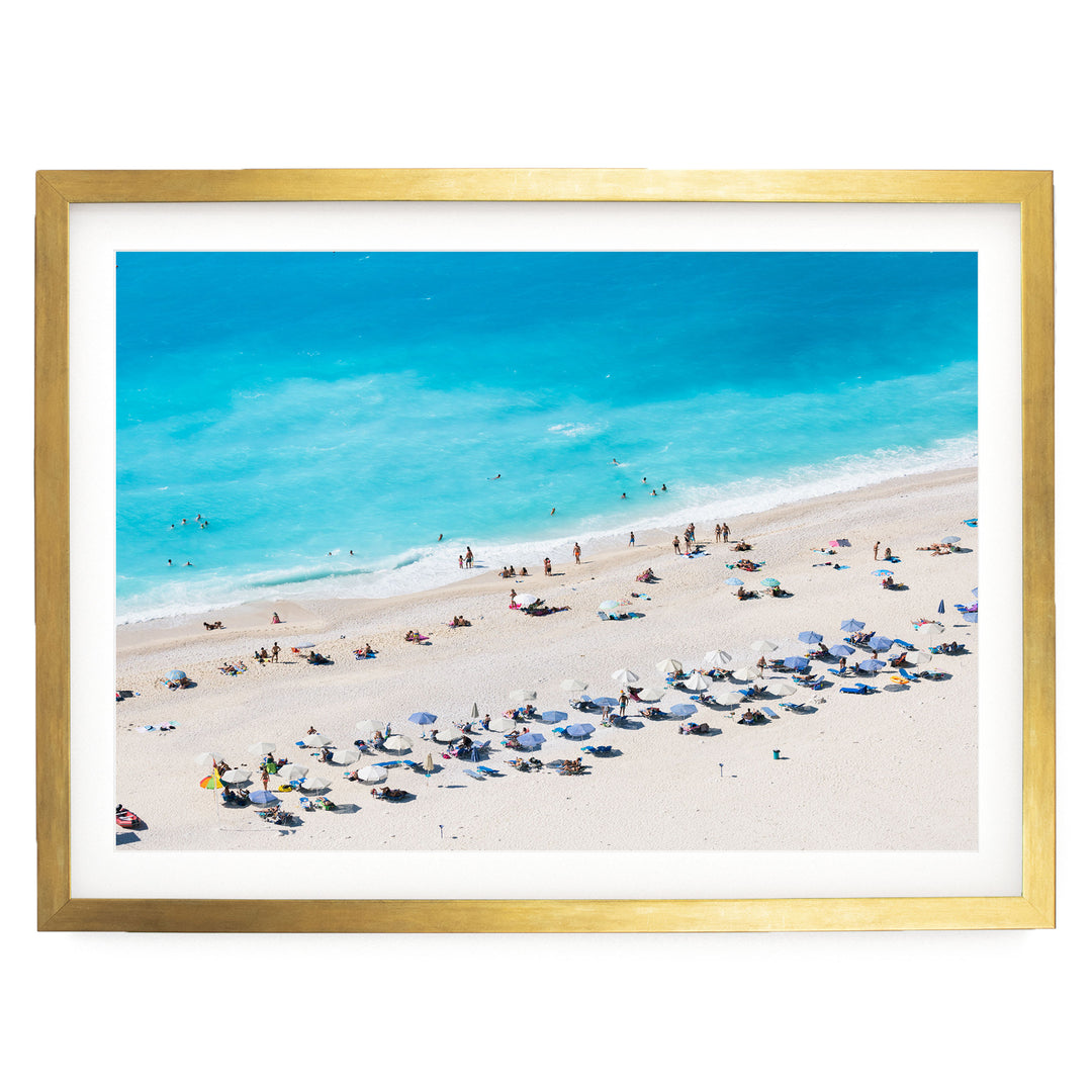 Beach Aerial, Greece I – fine art print in a gold frame with white mat
