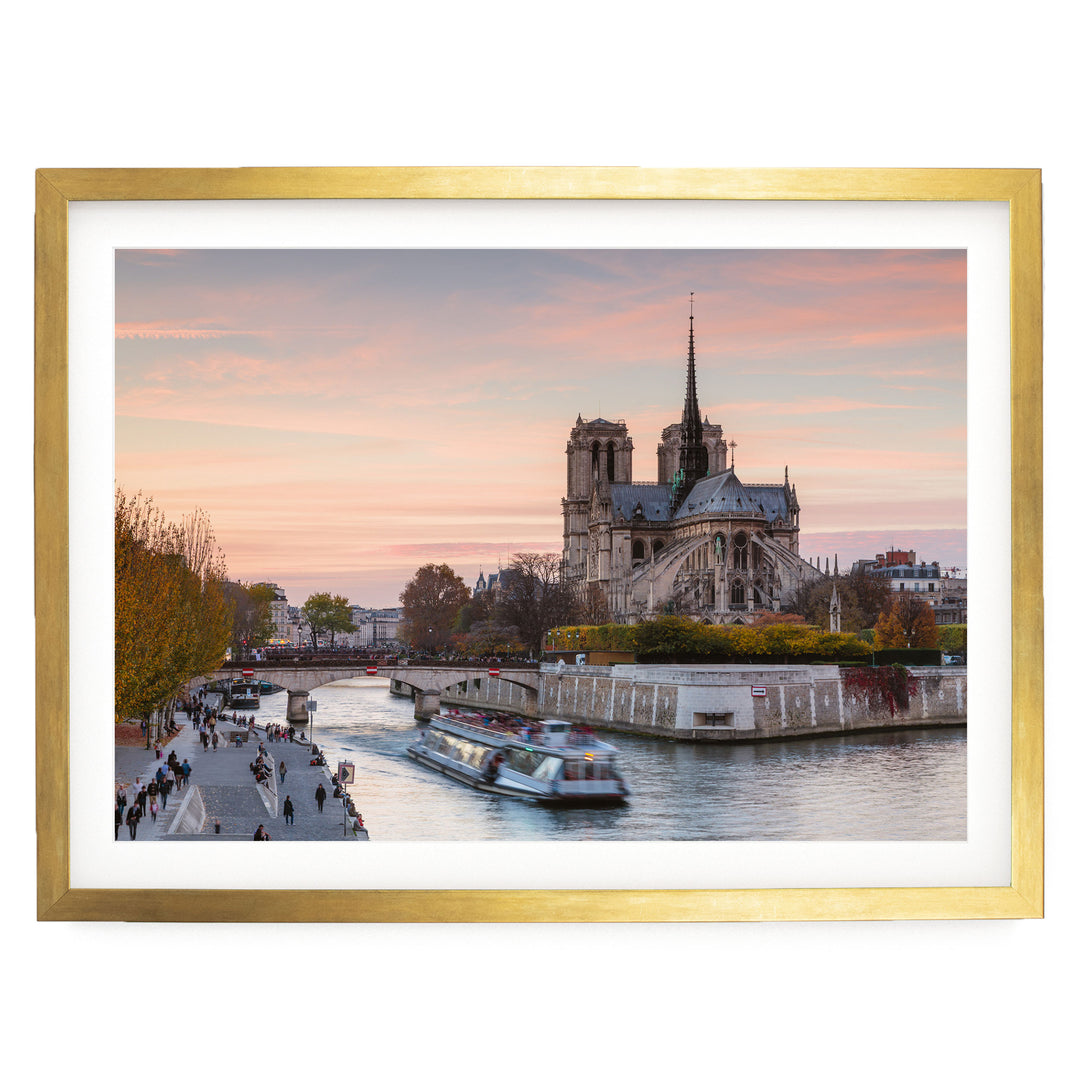 Notre-Dame at Sunset, Paris, France – fine art print in a gold frame with white mat