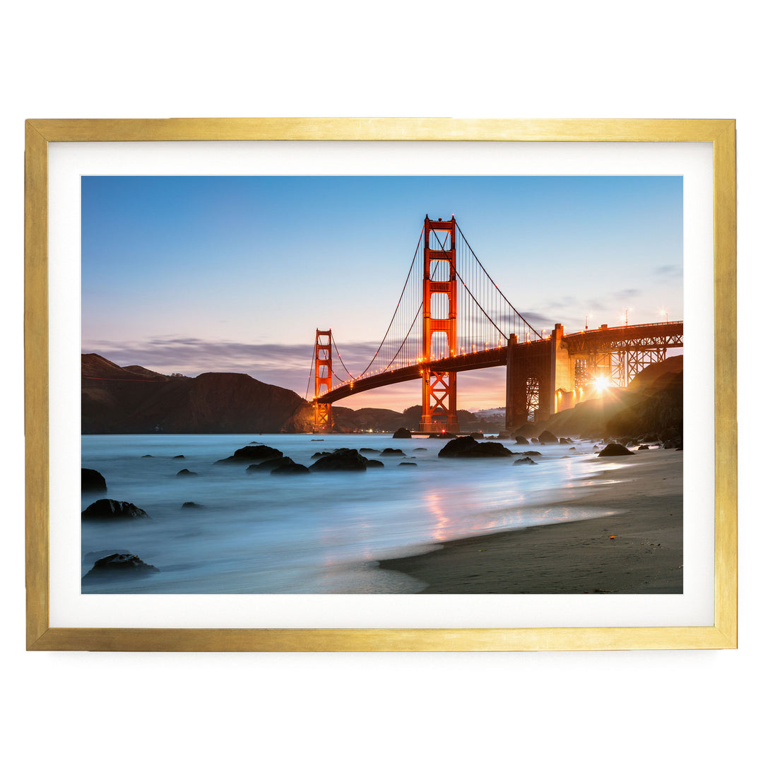 Iconic Golden Gate I, San Francisco, California – fine art print in a gold frame with white mat