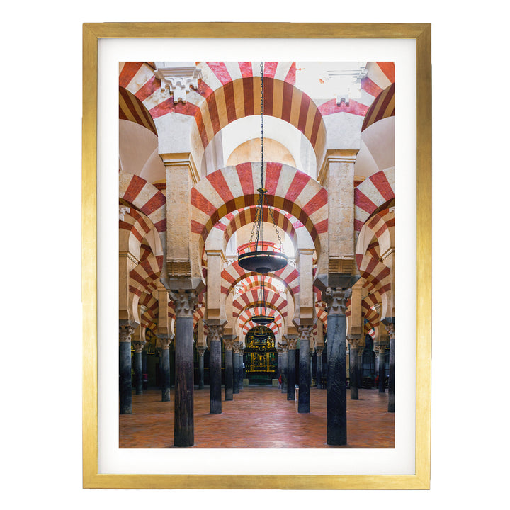 Moorish Arches I, Mezquita, Córdoba, Spain – fine art print in a gold frame with white mat