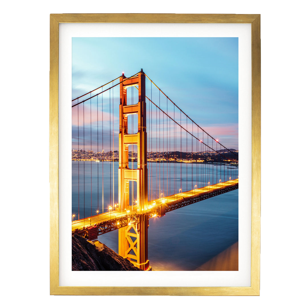 Dawn at the Golden Gate II, San Francisco, California – fine art print in a gold frame with white mat